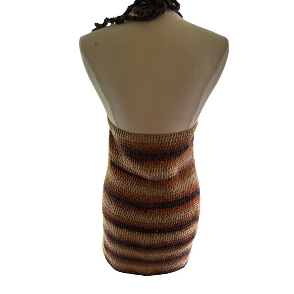 Handmade Crochet Halter Dress With Earthy Striped Pattern - Picture 4 of 7
